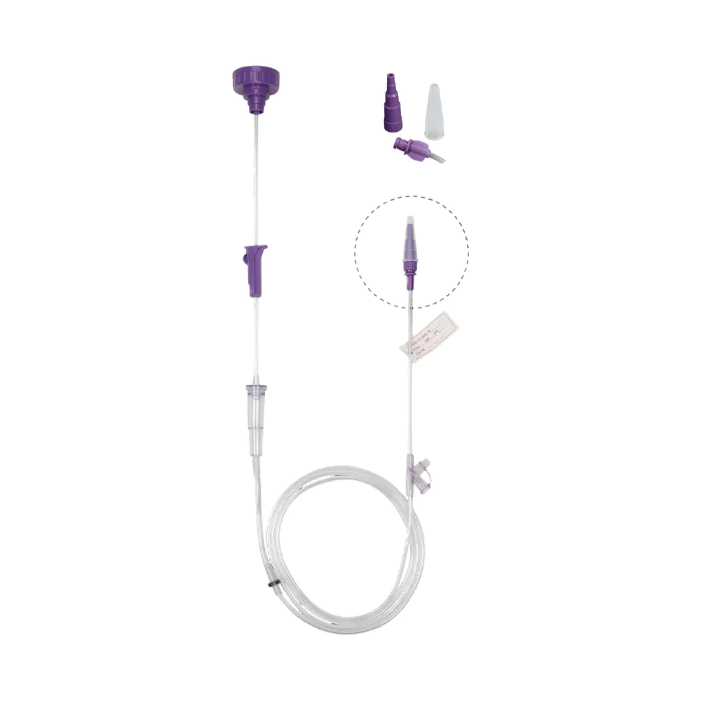 Set de infusión con tapón de rosca para alimentación enteral desechable
