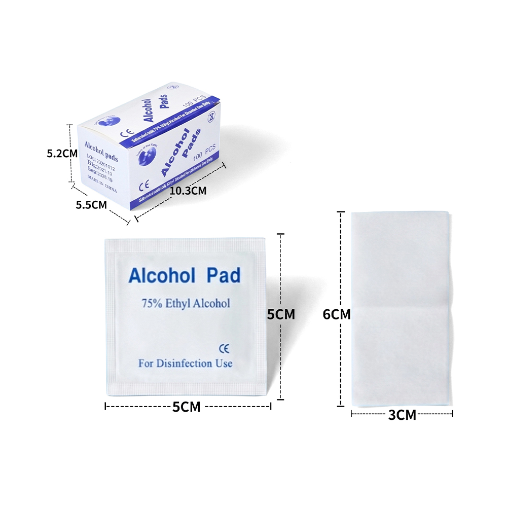 100 unidades/caja de 3 cm x 6 cm, almohadillas de preparación con alcohol al 75 % envueltas individualmente, grandes