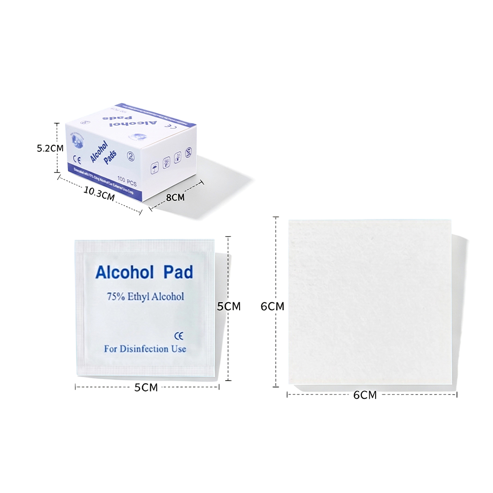 100 almohadillas/caja grande 75% 6x6cm almohadillas de preparación de alcohol antisépticas de grado médico envueltas individualmente con certificación CE