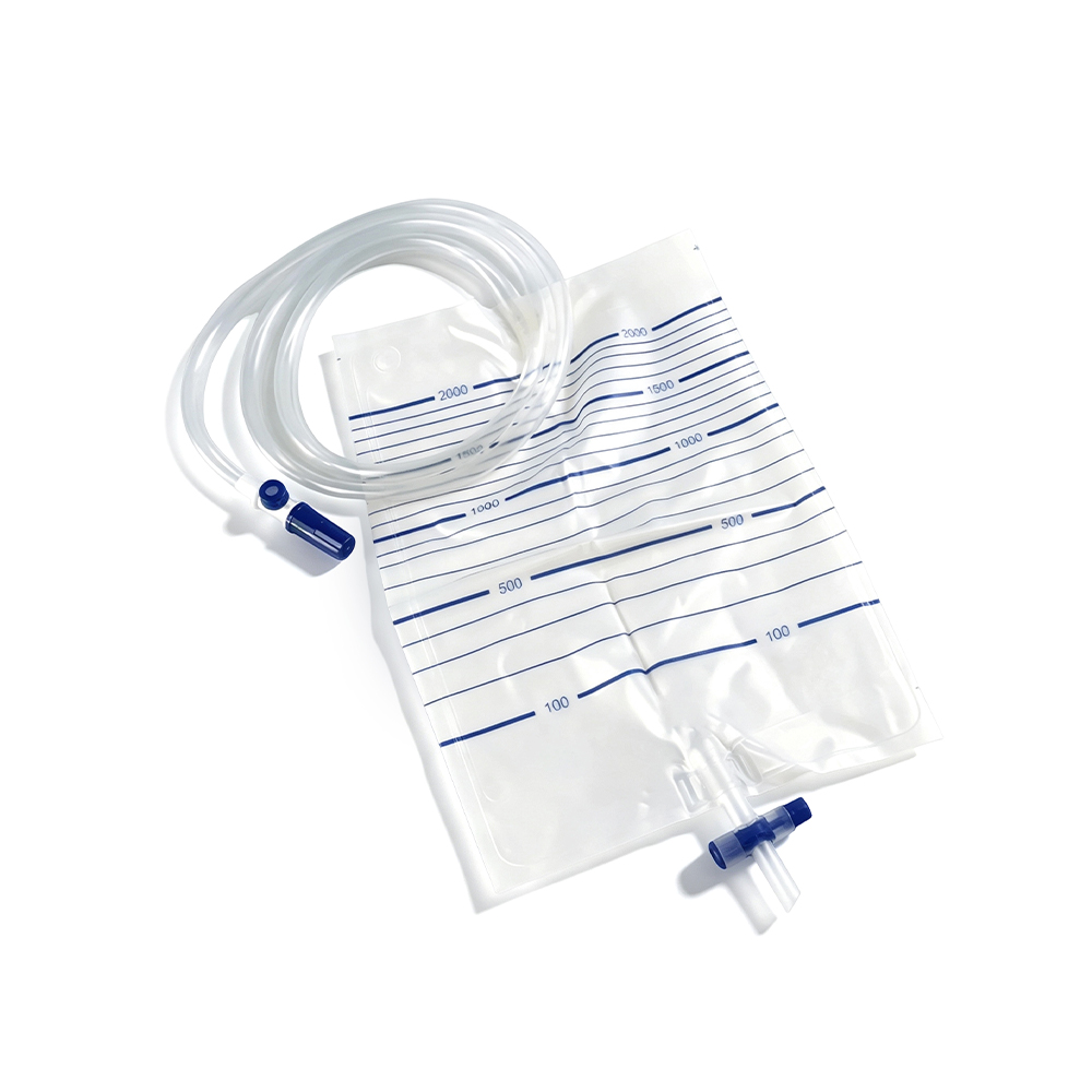 Bolsa de orina premium de PVC de grado médico de 2000 ml con puerto de muestreo y tubo extraancho