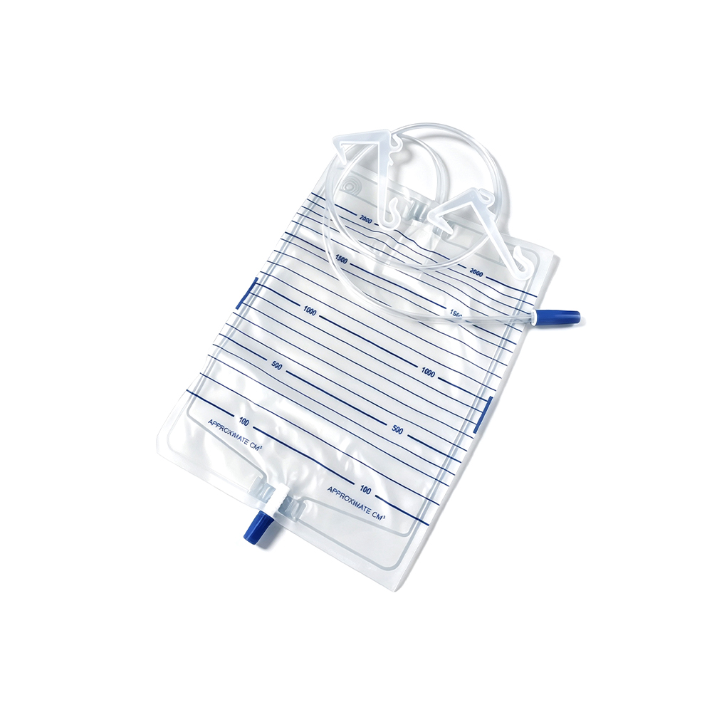 Bolsa de orina de PVC de grado médico premium de 1000 ml-2000 ml con perchas de plástico reforzado