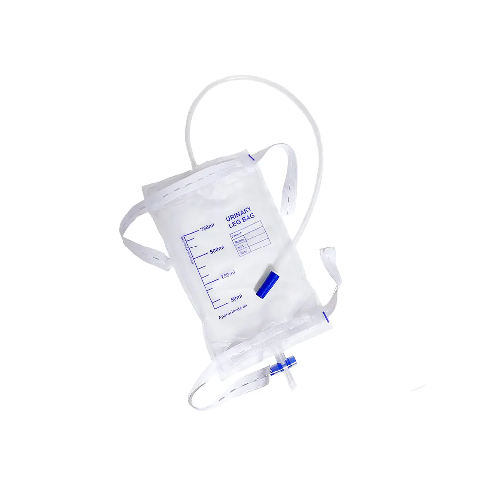 Bolsa para piernas ergonómica de PVC médico sin látex urinario de 750 ml con válvula antirreflujo